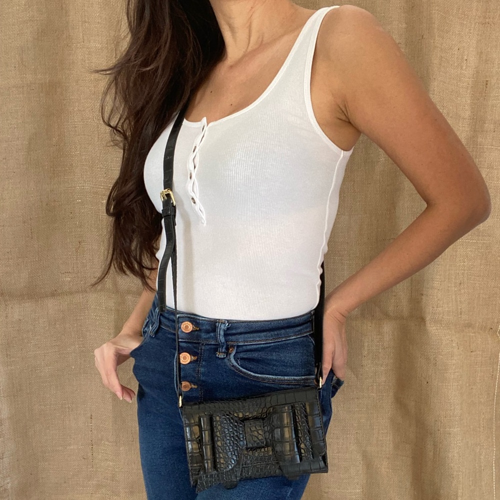 Betsy Johnson Black Bow Crossbody Bag